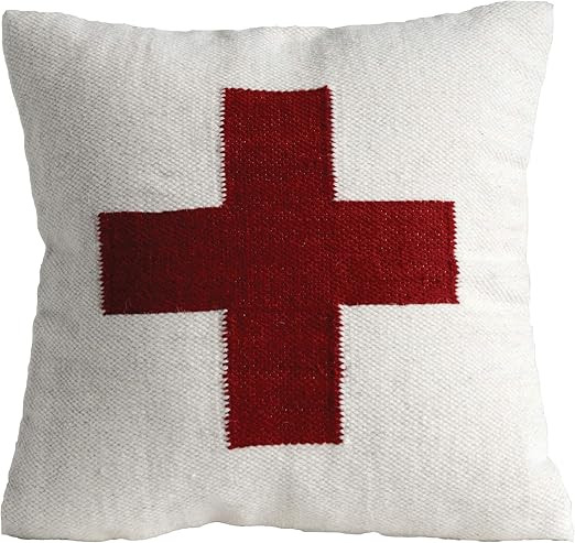 Creative Co-op Square Wool Blend with Red Cross Pillow, White | Amazon (US)