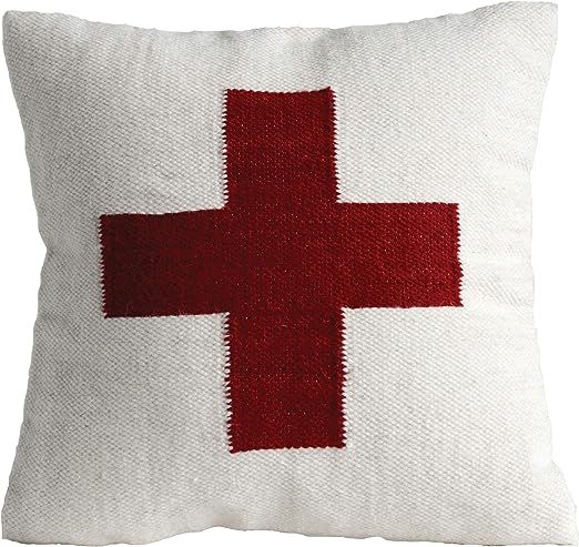 Creative Co-op Square Wool Blend with Red Cross Pillow, White | Amazon (US)
