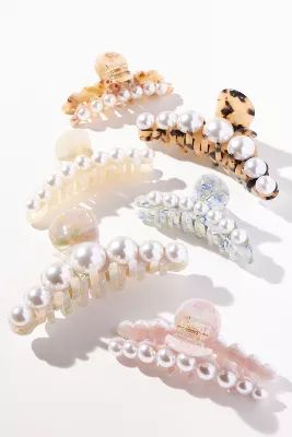 Pearl Embellished Hair Claw Clips, Set of 3 | Anthropologie (US)