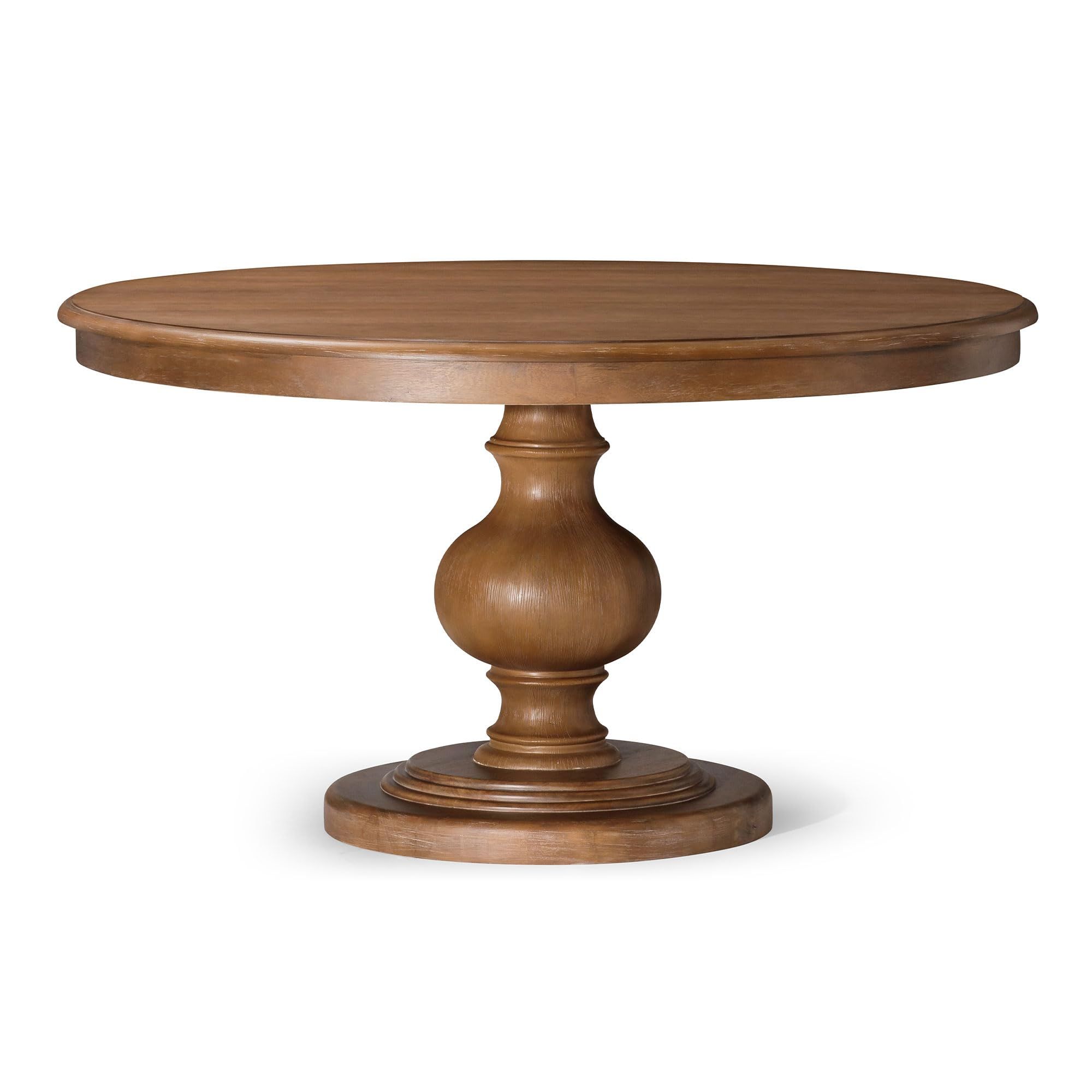 Maven Lane Zola Traditional Large Round Circle Wooden Pedestal Dining Table for Modern Kitchen, Bistro, or Card Table in Antiqued Natural Finish | Amazon (US)