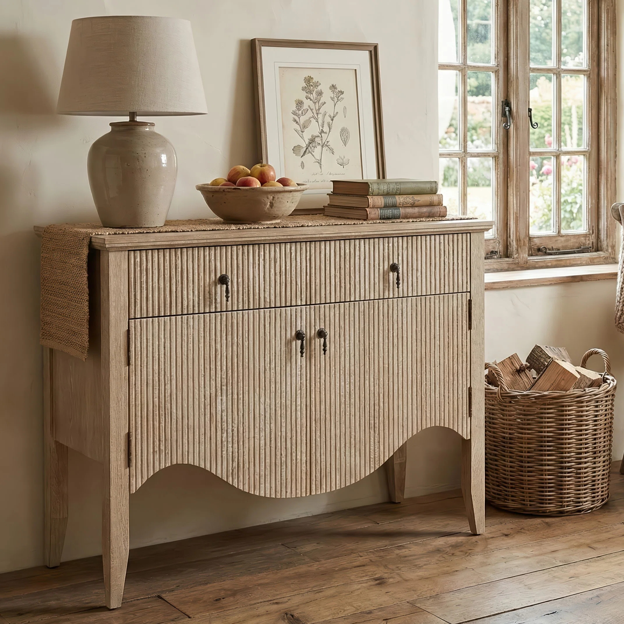 Retro Buffet Cabinet With Storage, Fluted Sideboard Credenza With Drawer, Accent Bar Cabinet For ... | Wayfair North America