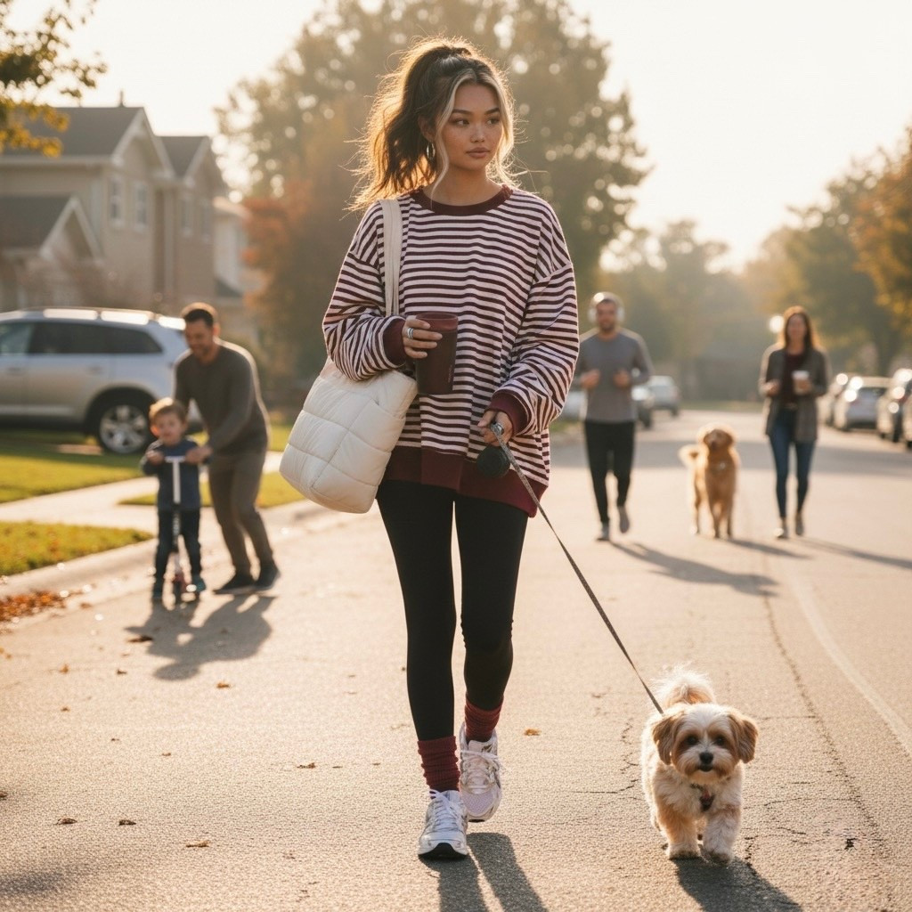 Morning reset walk energy ☀️🐾 Cozy stripes, hot coffee, and a tiny fluff ball leading the way. Linking the full outfit because this combo is too good for everyday errands and walks.#LTKStyle #LTKFit #LTKUnder50 #LTKCozy #LTKFinds #LTKWinter #LTKEveryday #EverydayOutfits #ComfyStyle


#LTKCyberWeek 

#LTKHoliday #LTKActive #LTKSeasonal #LTKGiftGuide #LTKdayinmylife #LTKFindsUnder50