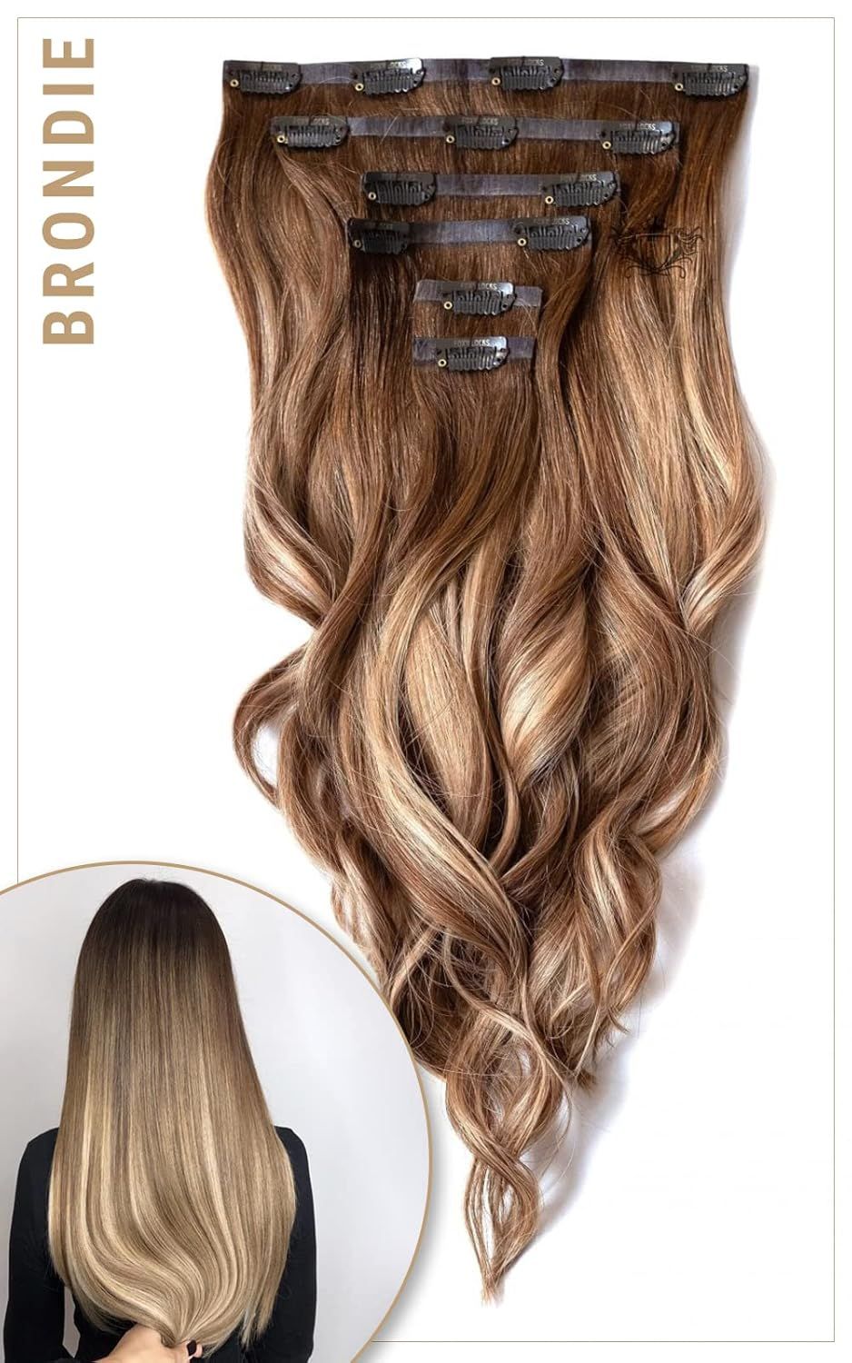 Brondie - Elegant 14" Seamless Clip In Human Hair Extensions 120g ⋮Rooted⋮ | Amazon (US)