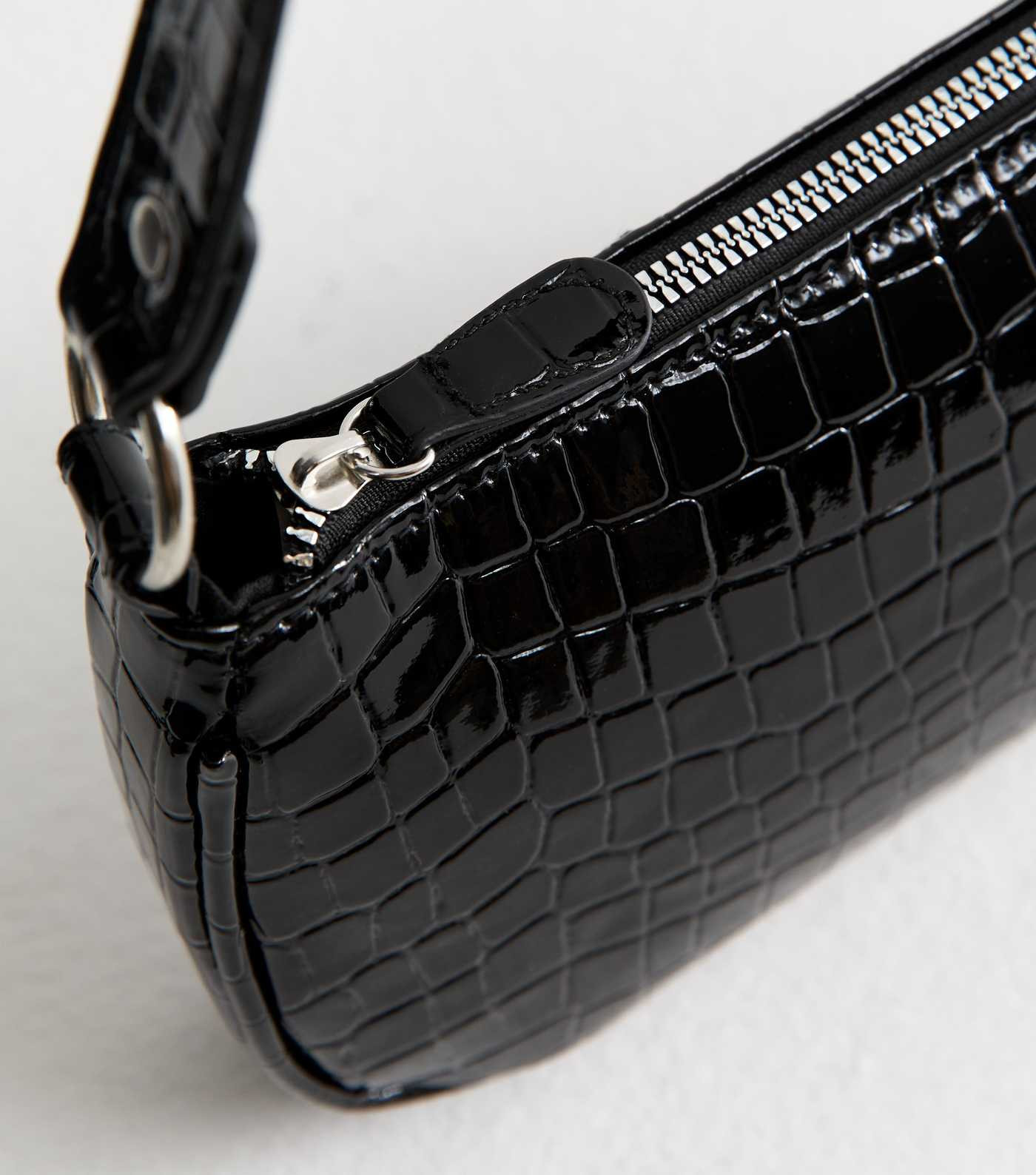 Black Faux Leather Crocodile Embossed Shoulder Bag | New Look | New Look (UK)