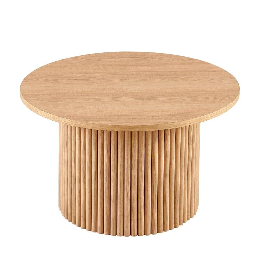 NORDICANA Single Accent Round Coffee Table, 27.5 Inch Wide 16.7 Inch Tall Oak Color Farmhouse Cen... | Amazon (US)