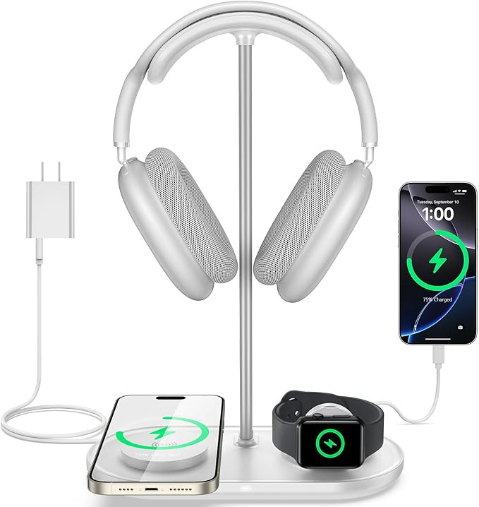 TopMade 5 in 1 Headphone Stand for Desk with Wireless Charger & USB Charging for iPhone/AirPods/i... | Amazon (US)