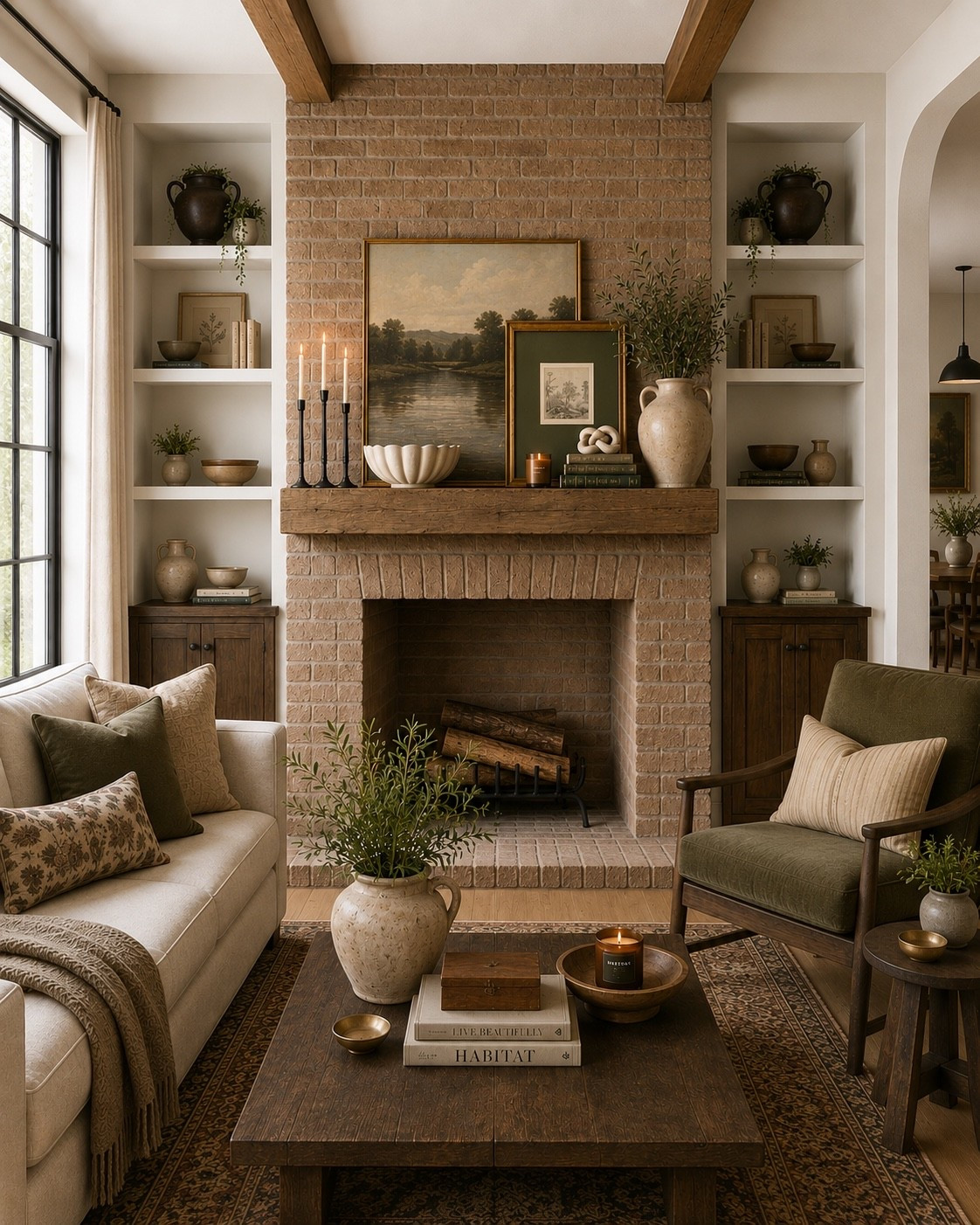 This mantel decor guide has become my most-shopped mantel collection, and I think this is a good example of why these pieces are so easy to use together.

There’s plenty happening here, but no single piece is trying to do all of the work. The larger landscape gives the mantel a focal point, while the smaller framed art overlaps it just enough to make the arrangement feel a little more relaxed and collected. From there, I used the tall candlesticks and oversized pottery to give the ends some height, then filled in with books, a small candle, the sculptural knot, and that fluted bowl.

I especially like the mix of finishes. The warm wood, aged brass, creamy pottery, black metal, greenery, and muted artwork all sit within the same earthy palette, but the different materials keep a neutral mantel from falling flat.

It’s also a combination you can easily pull apart and use throughout your home. The artwork could move to a shelf, the pottery works on a console or dining table, and those candlesticks are the kind of pieces you can restyle again and again.

I’ve linked the pieces below, as well as other items that would work well, so you can recreate the whole look or just use a few pieces for your own fireplace. 🤎

#LTKHome