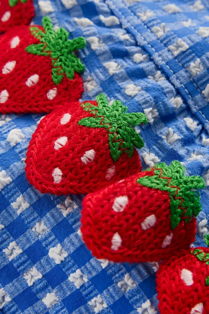 Kids' Strawberry Appliqué Ruffle Seersucker UPF 50+ One-Piece Swimsuit | Nordstrom