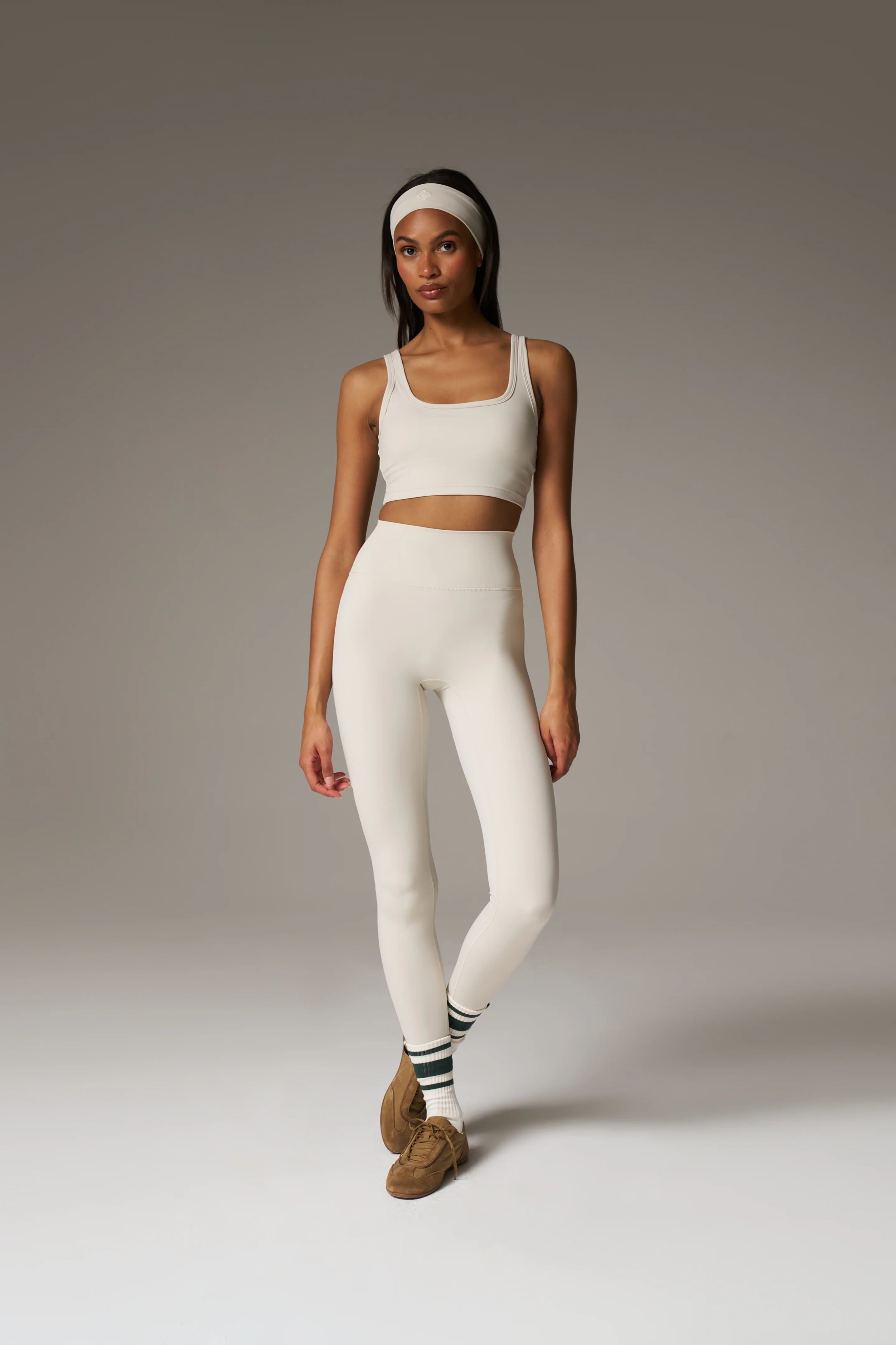 SCULPTING STRETCH EMBLEM SPORTS BRA - BONE | The Couture Club