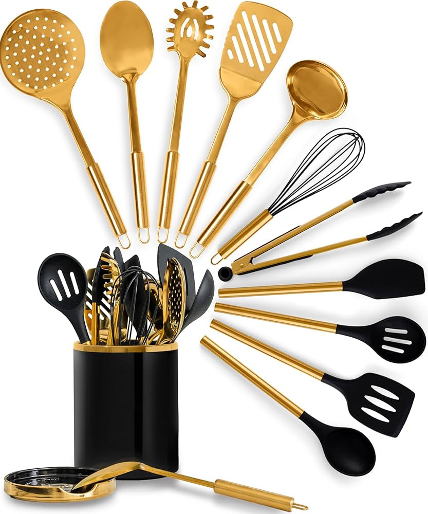 Styled Settings Black and Gold Cooking Utensils Set -13 PC Black and Gold Kitchen Utensils Set In... | Amazon (US)