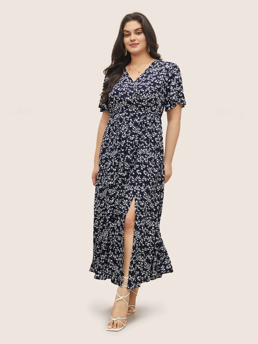 Bloom Dress - Flutter Sleeve Ditsy Floral Pocket Split Maxi Dress | Bloomchic