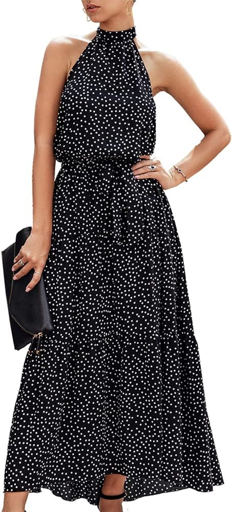 Amazon.com: PRETTYGARDEN Women’s Casual Halter Neck Sleeveless Floral Long Maxi Dress Backless ... | Amazon (US)