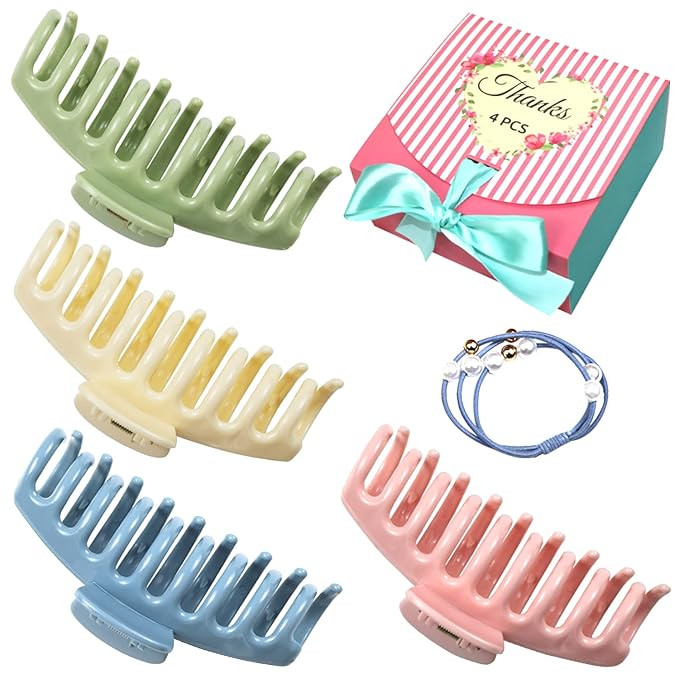 4 PCS Large Hair Claw Clips for Thick Hair, Strong Hold Perfect for Women, Barrettes for Long Hai... | Amazon (US)