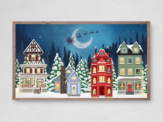 Samsung Frame TV Art Christmas Santa Over Christmas Village - Etsy | Etsy (US)