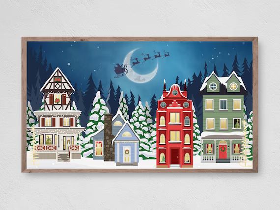Samsung Frame TV Art Christmas Santa Over Christmas Village - Etsy | Etsy (US)