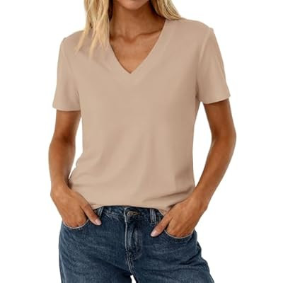 KIRUNDO V Neck T Shirts for Women Summer Tops 2026 Spring Short Sleeve Dressy… | Amazon (US)