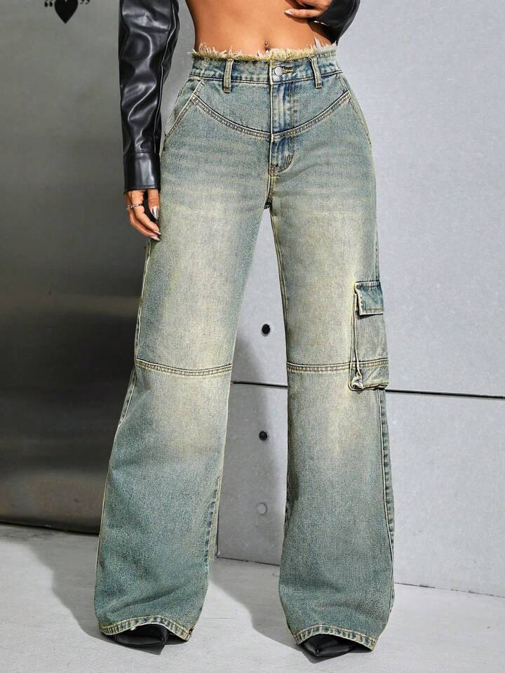 SHEIN ICON Flap Pocket Cargo Jeans | SHEIN