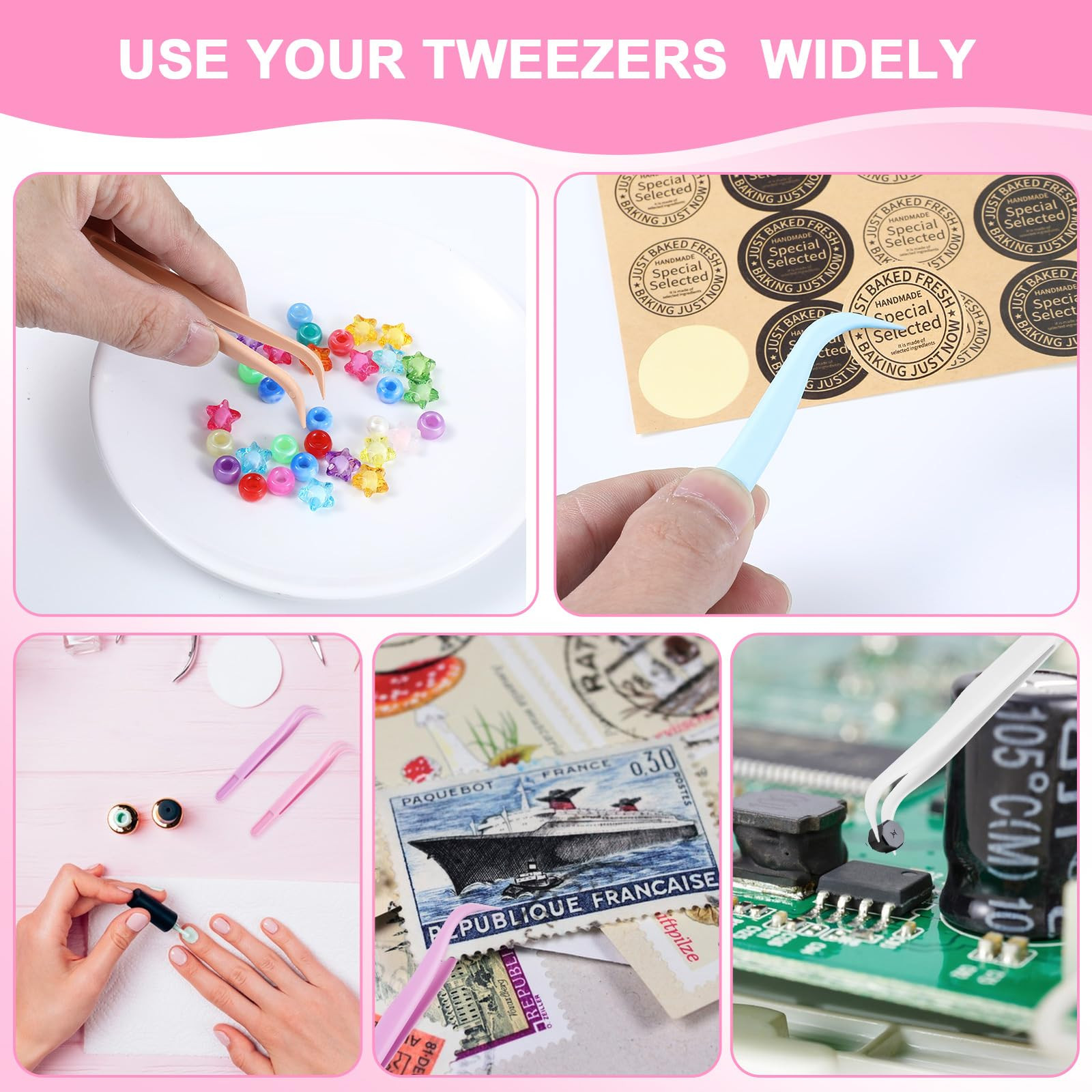 25 Pack Plastic Tweezers 4.5 Inch Tweezers for Crafting Bead Jewelry Making Multipurpose Curved T... | Amazon (US)