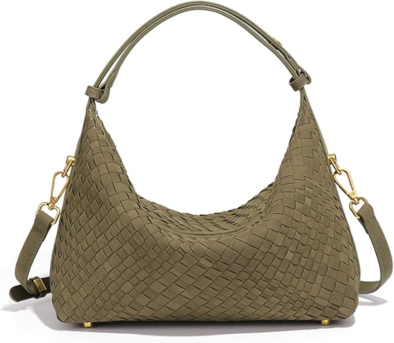 Woven Suede Hobo Bag for Women, Medium Slouchy Shoulder & Crossbody Purse with Multi-Width Woven,... | Amazon (US)
