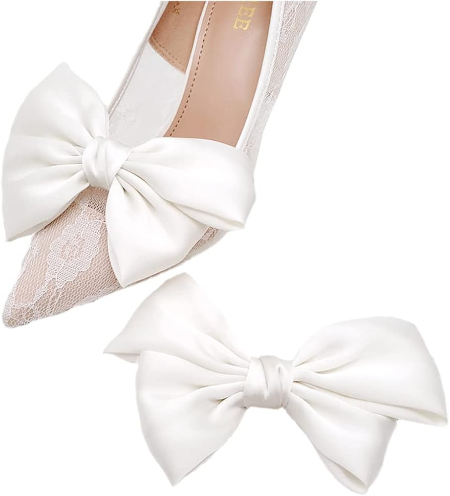 Tsangbaby Satin Bow Shoe Clips Dots Solid Color Shoe Clips Removable Shoe Clips Elegant Wedding P... | Amazon (US)