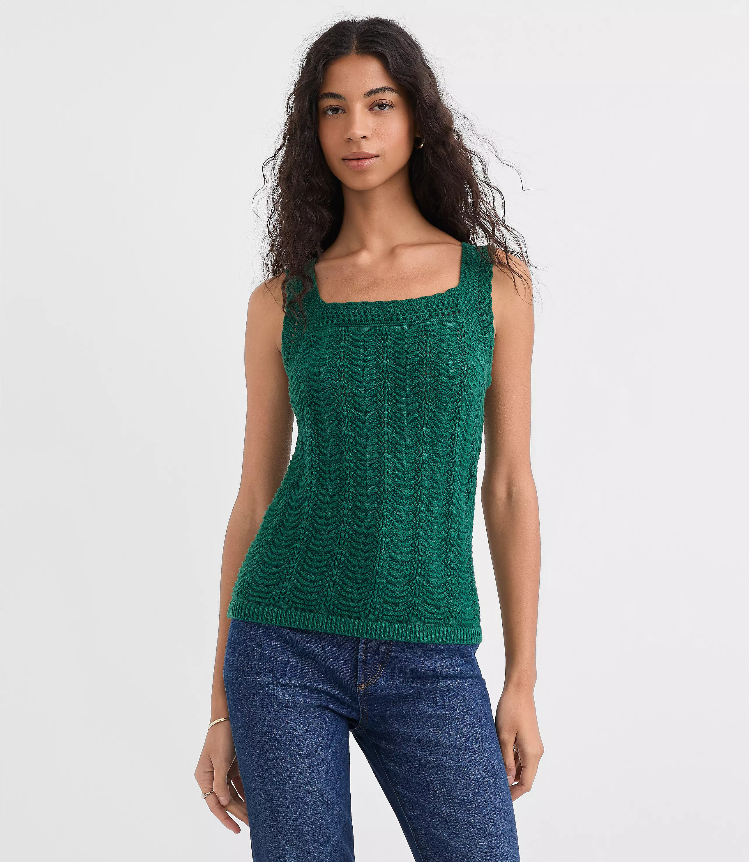 Petite Scalloped Stitchy Sweater Tank Top | LOFT