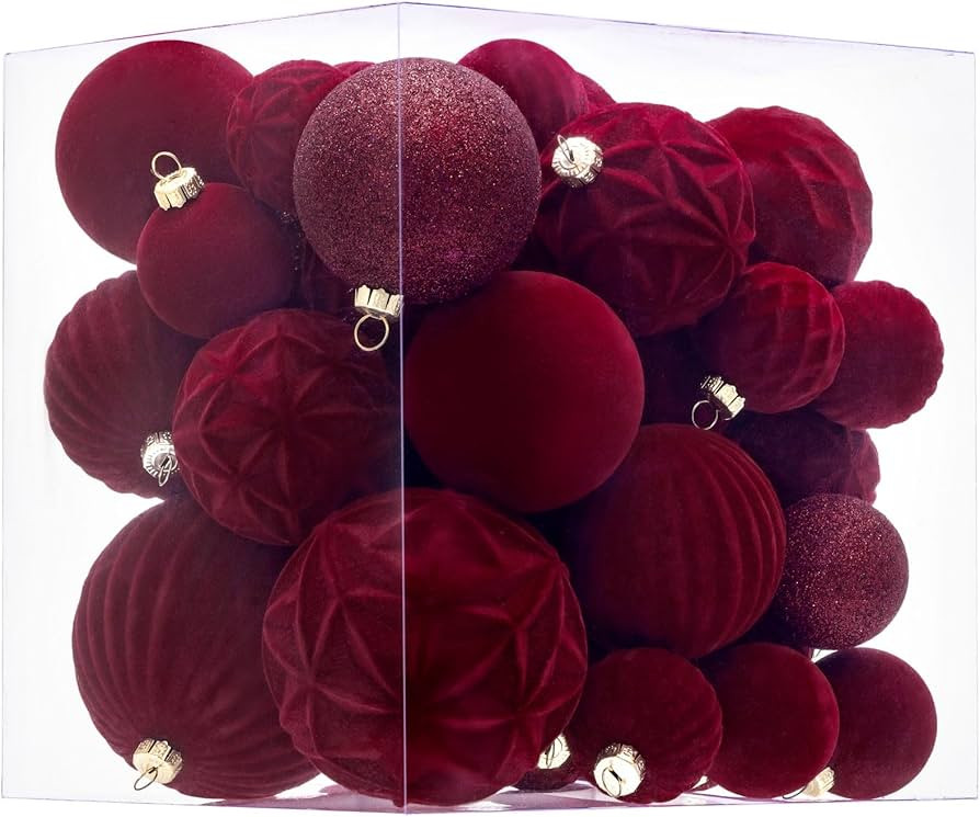 Velvet Christmas Ball Ornaments Burgundy Xmas Tree Decorations 36pcs Shatterproof Christmas Ornam... | Amazon (US)