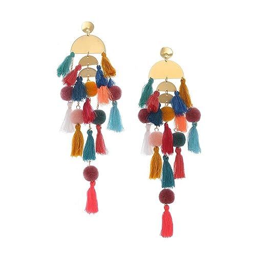 Beaded Tassel Earrings for Women - Statement Handmade Beaded Fringe Dangle Earrings, Idea Gift fo... | Amazon (US)