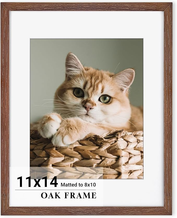 11x14 Picture Frame for wall,Premium Solid Oak Wood Frames Mat for 8x10 Picture & Tempered Glass-... | Amazon (US)