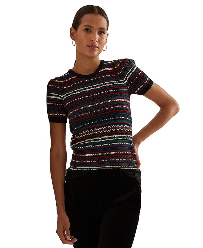Lauren Ralph Lauren Fair Isle Short-Sleeve Sweater & Reviews - Sweaters - Women - Macy's | Macys (US)