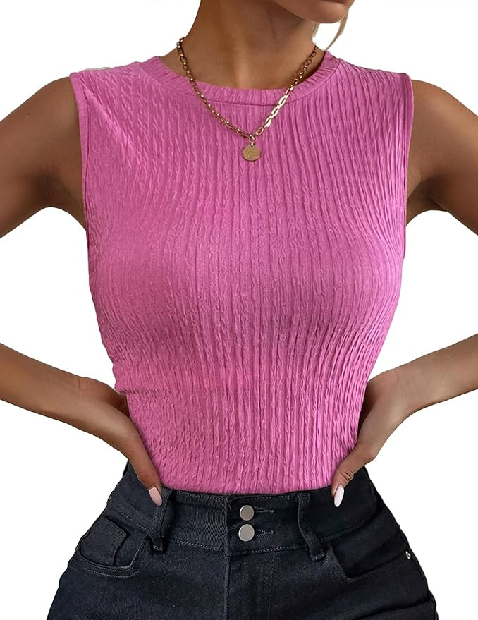 Zeagoo Women's High Neck Tank Top 2025 Summer Casual Ribbed Knit Slim Fitted Basic Textured Sleev... | Amazon (US)