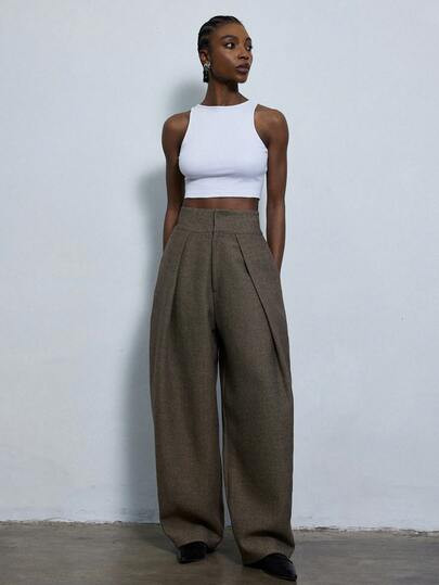 Aveloria Modichic New Stylish Design Sense Casual Pleated Loose Commuter Wide Leg Suit Pants | SHEIN