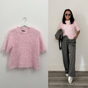Pink Fuzzy Short Sleeve Sweater (L) | Poshmark
