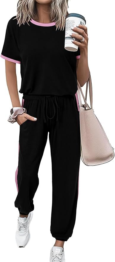MASCOMODA Womens 2 Piece Outfits 2024 Summer Tracksuit Sets Short Sleeve Tops Long Pants Jogger L... | Amazon (US)