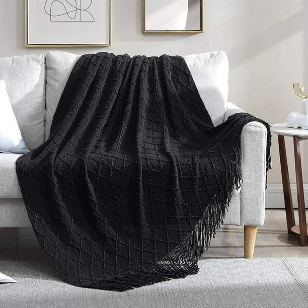 Walensee 100% Acrylic Knit Throw Blanket for Couch, 50" x 60", Black, Machine Washable | Walmart (US)