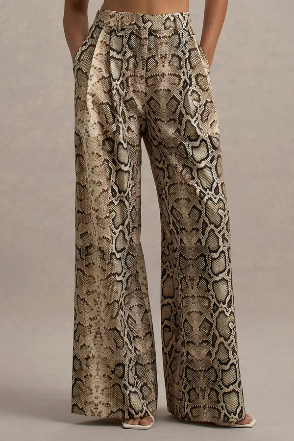 Shaniya  Snake Print Wide-Leg Trousers | Club L London