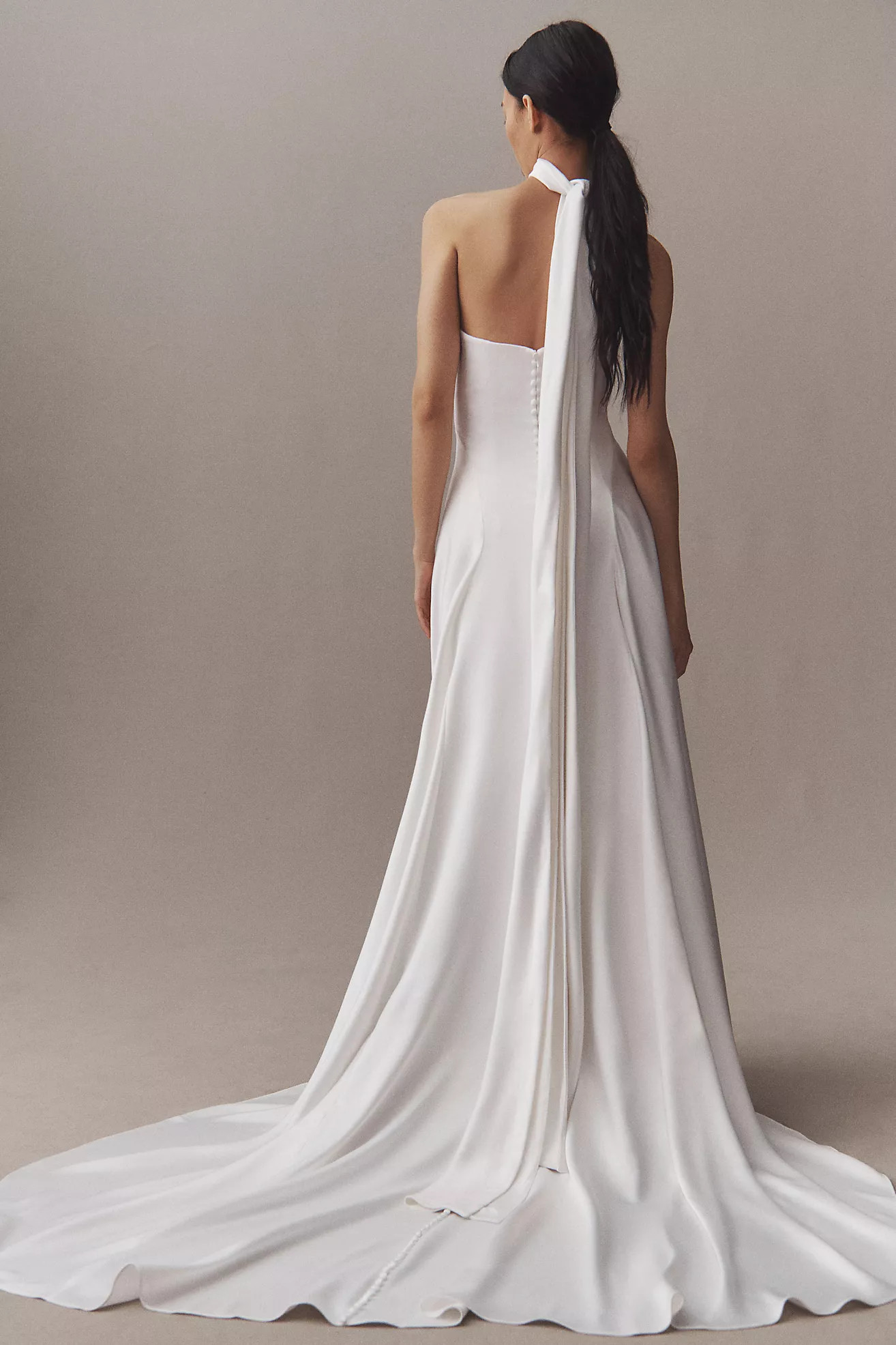 Jenny by Jenny Yoo Addilyn Strapless Neck-Scarf Drop-Waist Satin Wedding Gown | Anthropologie (US)