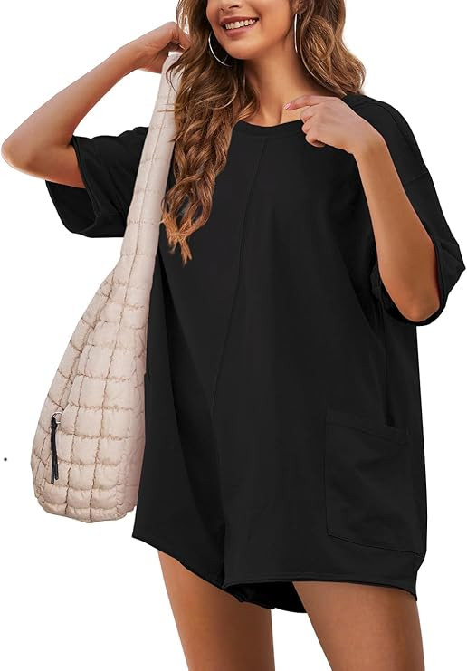 UANEO Rompers for Women Casual Oversized Athletic Jumpsuits Overalls Workout Hot Shot Tee Romper | Amazon (US)