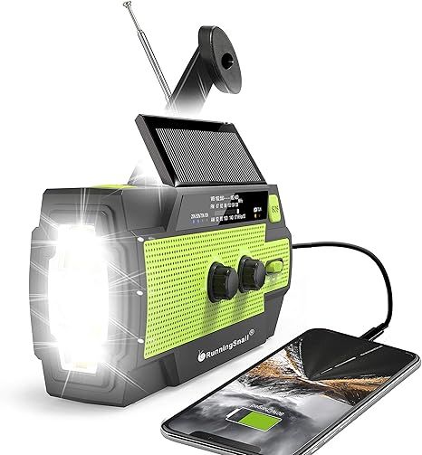 【2021 Newest】RunningSnail Emergency Crank Radio，4000mAh-Solar Hand Crank Portable AM/FM/NOA... | Amazon (US)