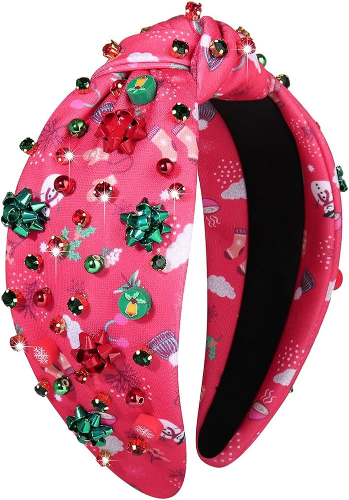 Christmas Headband Xmas Headband for Women Christmas Bow Pink Headband Crystal Knotted Headband H... | Amazon (US)
