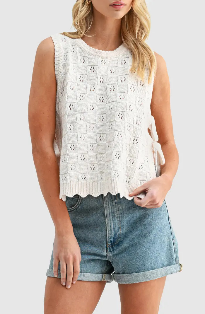 Side Tie Check Stitch Cotton Blend Sweater Vest | Nordstrom