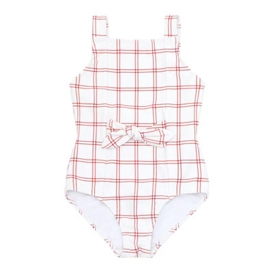 girls windowpane tie front one piece | minnow