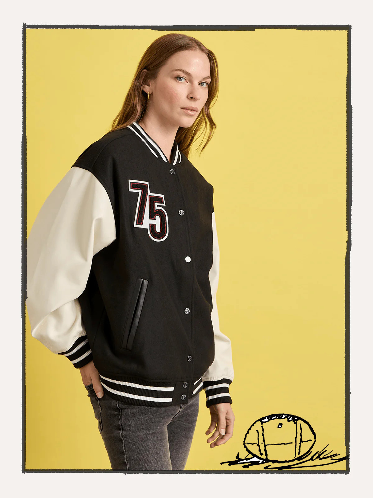75 VARSITY JACKET BLACK/WHITE | Sanctuary Clothing