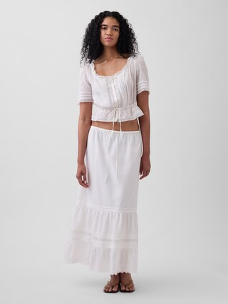 High Rise Tiered Lace-Trim Maxi Skirt | Gap (US)