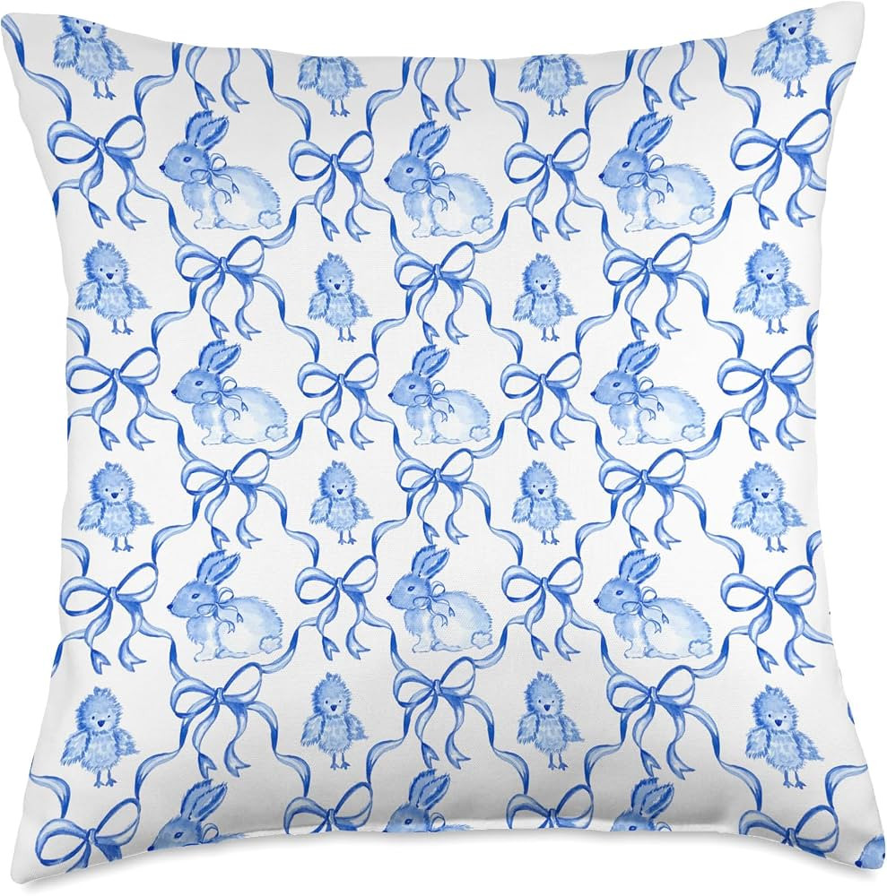 Easter toile Bow Ribbon Bunny Rabbit Chick Grandmillennial Throw Pillow | Amazon (US)