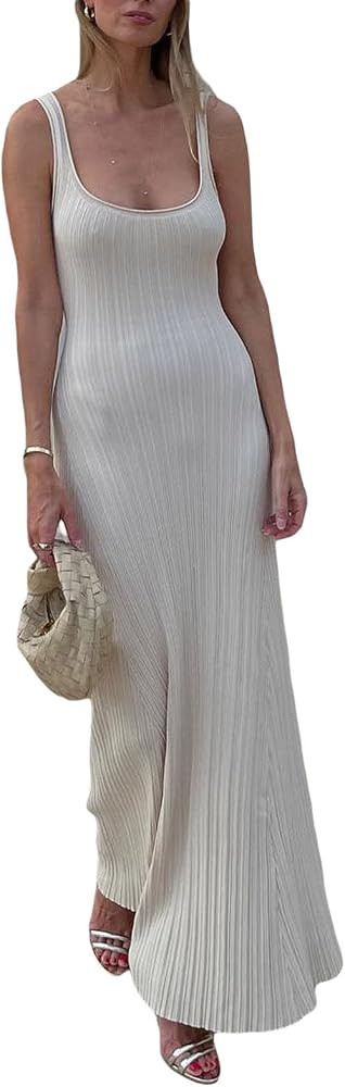 Yuemengxuan Women Sexy Knitted Maxi Dress Sleeveless U-Neck Bodycon Dress Backless Tank Dress Lon... | Amazon (US)