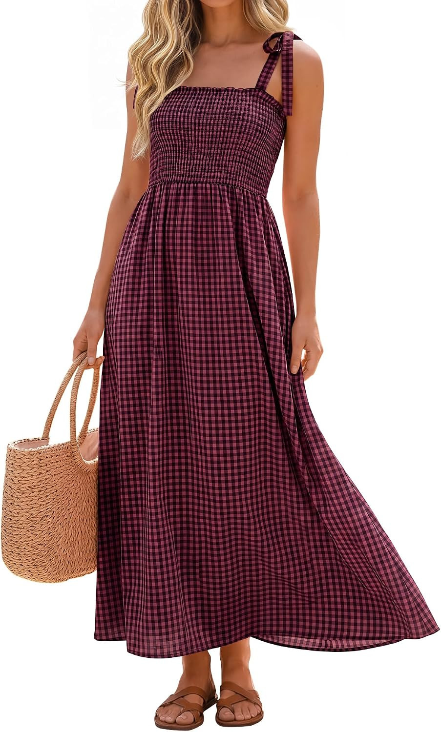 Womens Plaid Maxi Gingham Flowy Dress | Amazon (US)
