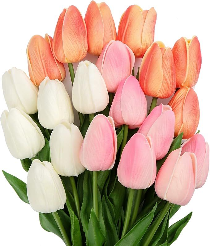 20 Pcs Artificial Tulips Flowers Multicolor Real Touch Fake Tulips Fake Flowers for Decoration 13... | Amazon (US)