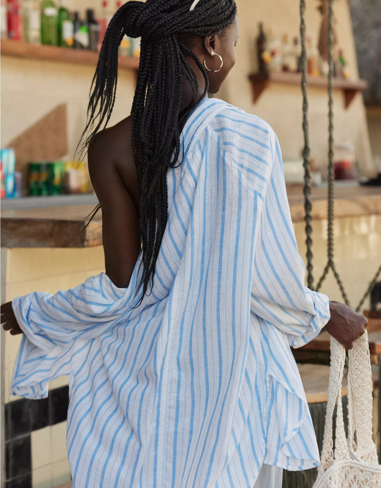 Aerie Pool-To-Party Linen Blend Cover Up Shirt | Aerie