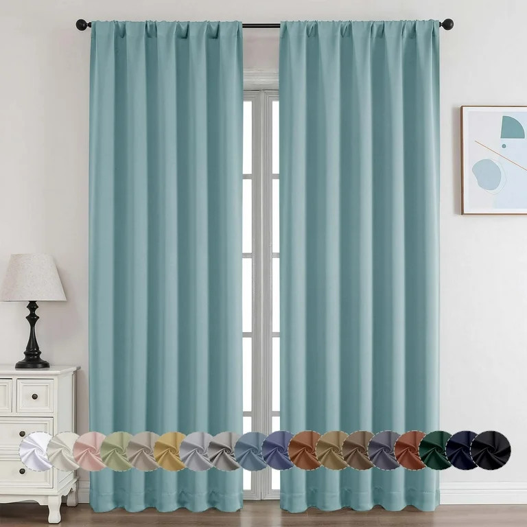 OVZME 2 Panels Set Aqua Blue Blackout Curtains for Living Room 84 Inch Length, Solid Thermal Insu... | Walmart (US)