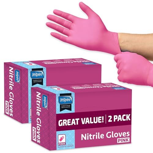 Inspire Pink Gloves Disposable Latex Free 2 Pack Value | Nitrile Pink Glove Nail Salon and Hair Dye | Esthetician Nitrile Disposable | Nitrile gloves Small | Amazon (US)